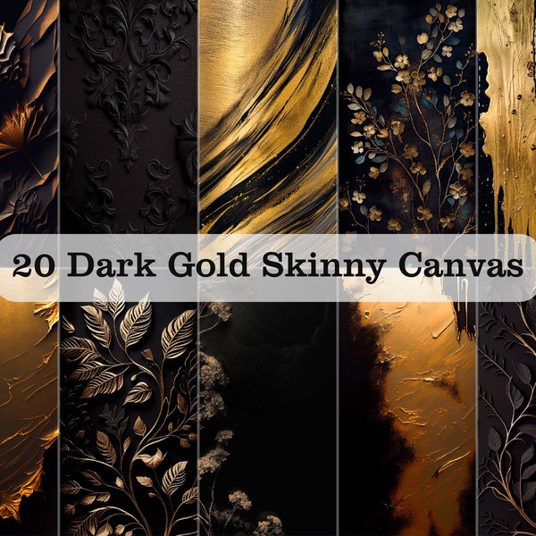 Black & Gold Skinny Canvas Digital Backdrops - Maternité Overlays - Studio Backgrounds - Fine Art Textures - Portrait Overlays pour Photoshop