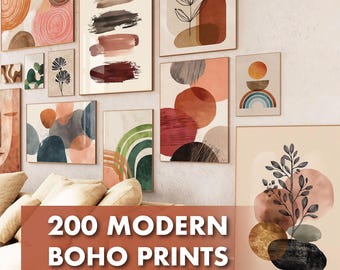 200 Modern Boho Wall Art Prints - Trendy Abstract Minimalist Gallery Bundle - Earthy Neutral Digital Decor Collection - All Sizes Included