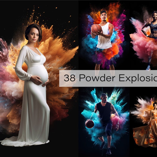 38 Colorful Powder Explosion Backdrop Overlays - Digital Maternity Backdrops  - Colorful Dust Overlays - Photoshop Sport Backdrop Overlays