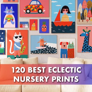 120 Eclectic Nursery Wall Art Bundle - Whimsical Kids Room Prints - Colorful Playroom Digital Download Set - Trendy Nursery Prints