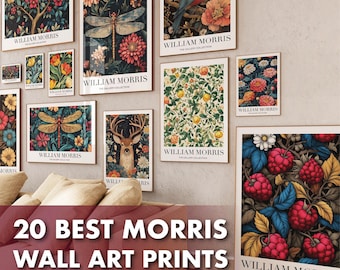Väggkonstpaket i William Morris-stil - 20 högkvalitativa tryck - Botaniska digitala nedladdningar för heminredning - Utskrivbart väggkonstset