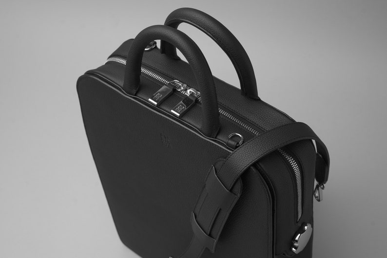 Laptop Briefcase, Briefcase, Laptop Backpack, Messenger bag, laptop bag, laptop tote, leather bag, luxury tote, unisex bag Black - Chrome