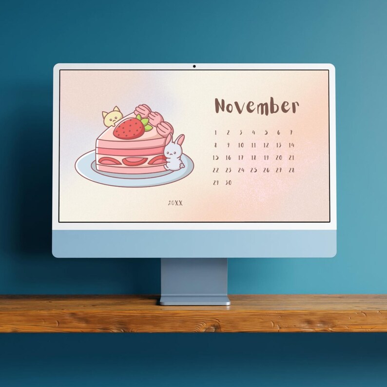 Kawaii Desktop Wallpaper Monthly Calendar Organizer Digital Download