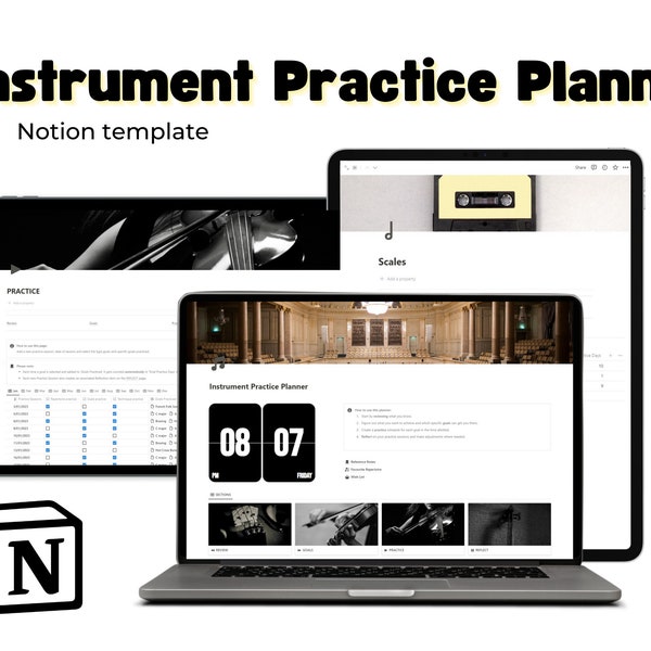 Instrument Practice Planner Notion Template Digital Journal Violin Practice Progress Notes Cello Music Lessons Unlimited Pages Tracker