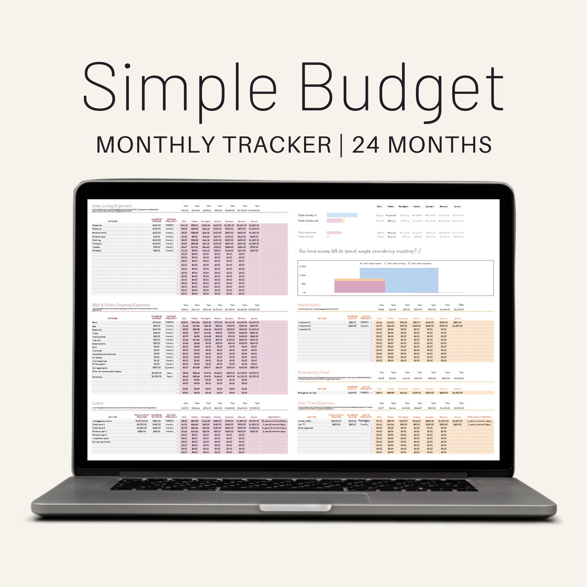Simple Monthly Budget Spreadsheet Tracker Google Sheets Instant ...