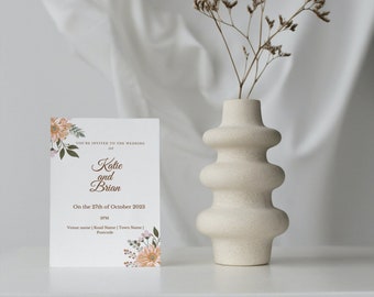 Plantilla de invitación de boda floral / Plantilla de invitación de boda minimalista / Descargable y editable / Plantilla Canva