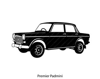 Premier Padmini, cartel de coche clásico, impresión instantánea de arte de pared digital, coche clásico indio, hogar, coche retro de ilustración antigua, coche vintage