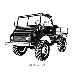 MB UNIMOG 411, Cartel de coche clásico, impresión digital instantánea de arte de pared, clásico alemán, coche retro de ilustración oldtimer de impresión casera, clásico 4x4