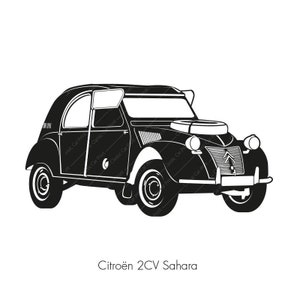 Citroen 2cv sahara Classic, French Classic Car, Vintage illustration, Voiture de France, PDF AI download Art, home print, poster, T-shirt,
