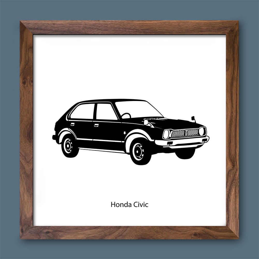Honda Civic, Japanese Classic Car Poster, Oldtimer Illustration