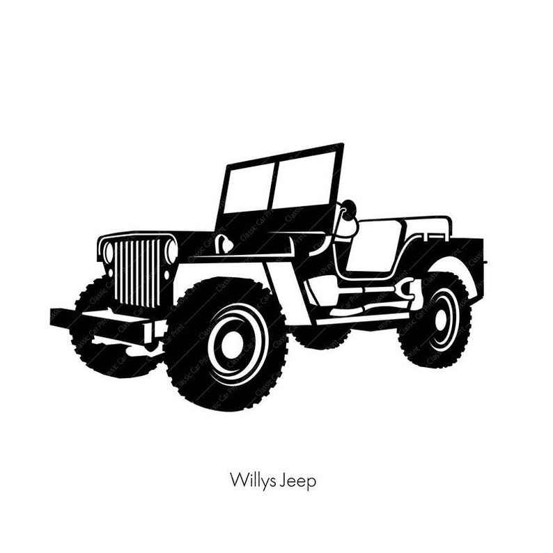 Willys Jeep, Classic Car Poster, Instant Digital Wall Art Print, American Classic, WW2 Jeep ...
