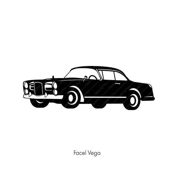 Facel Vega, affiche de voiture française classique, art mural de téléchargement numérique instantané, impression à la maison, illustration oldtimer rétro voiture vintage de Paris, pdf