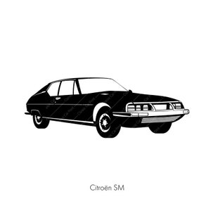 Citroen SM, French Classic Car, Vintage illustration, Voiture de France, PDF AI download Art, home print, poster, T-shirt,