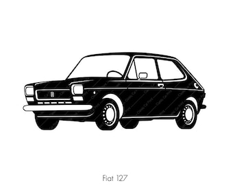 Fiat 127, cartel digital instantáneo del coche clásico italiano, arte de la pared, impresión casera, coche retro de ilustración antigua, coche vintage, FIAT 70's