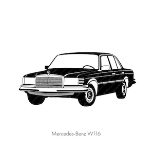 Mercedes Benz W116, Classic car poster, instant digital wall art print, german classic,home print ,oldtimer illustration retro vintage car