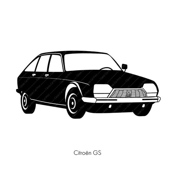 Citroen GS French Classic Car, instant digital download Art, oldtimer illustration retro car, for home print, poster, T-shirt, mug or...