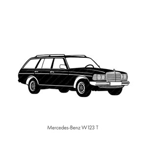 Mercedes Benz W123T, cartel de coche clásico, impresión de arte de pared digital instantánea, clásico alemán, impresión casera, ilustración antigua coche vintage retro