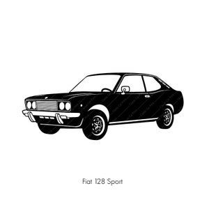 Fiat 128 sport, Italian Classic car poster, instant digital wall art, home print, T-shirt, oldtimer illustration retro car, vintage car .pdf