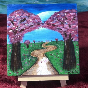 Mini Landscape Painting on Canvas 4 x 4 inches _ Original Handmade