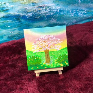 Mini Landscape Painting on Canvas 4 x 4 inches _ Original Handmade