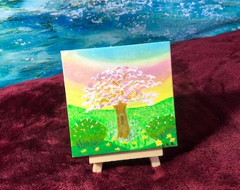 Mini Landscape Painting on Canvas 4 x 4 inches _ Original Handmade