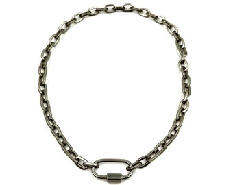 Chunky matte silver plated chain necklace with silver matte carabiner