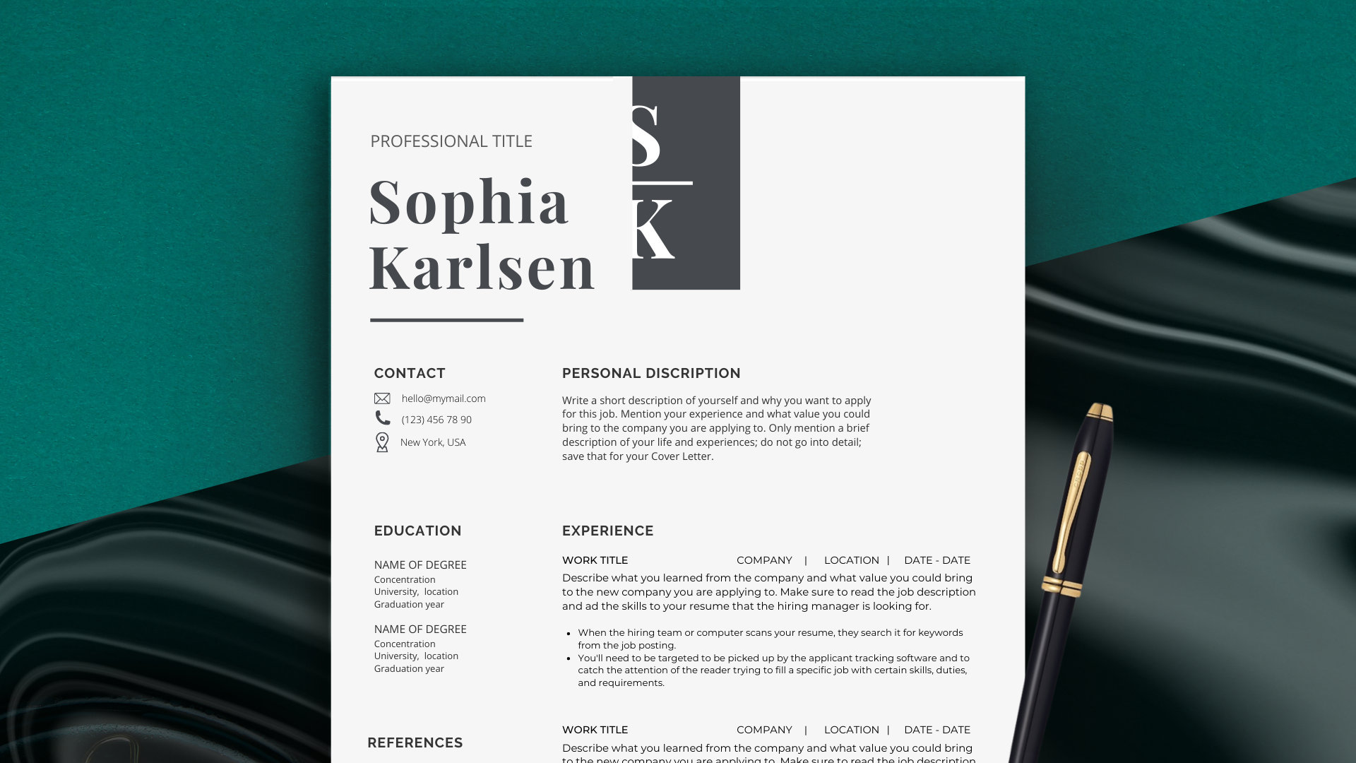 Minimalist Resume Template, Professional Modern Resume Template for