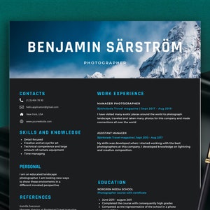 View of Resume Templates (photography Edition) for Word, Apple Pages, Canva ...
