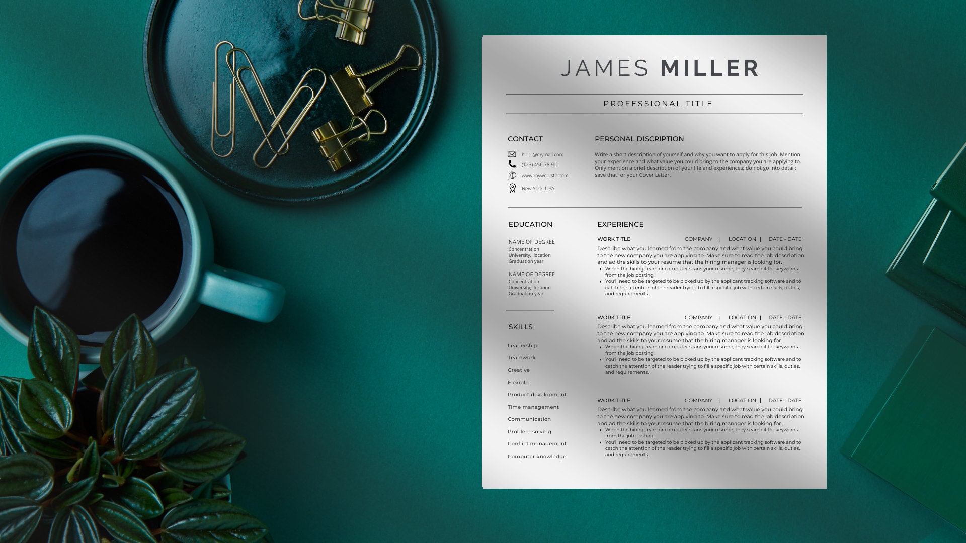 Minimalist Resume Template, Professional Modern Resume Template Word ...
