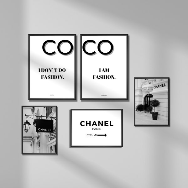 Set of 5 Fashion Prints, Coco Wall Art, Fashion Printable, Luxury Designer Prints, Fashion Wall Art, Coco Quotes, Paris Fashion Sign