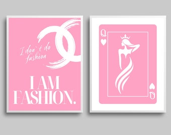 Trendy Wall Art, Set of 2 Pink Aesthetic Prints, Digital Fashion Wall Art, Pink Queen Fashion Prints, Quote Print, INSTANT DOWNLOAD
