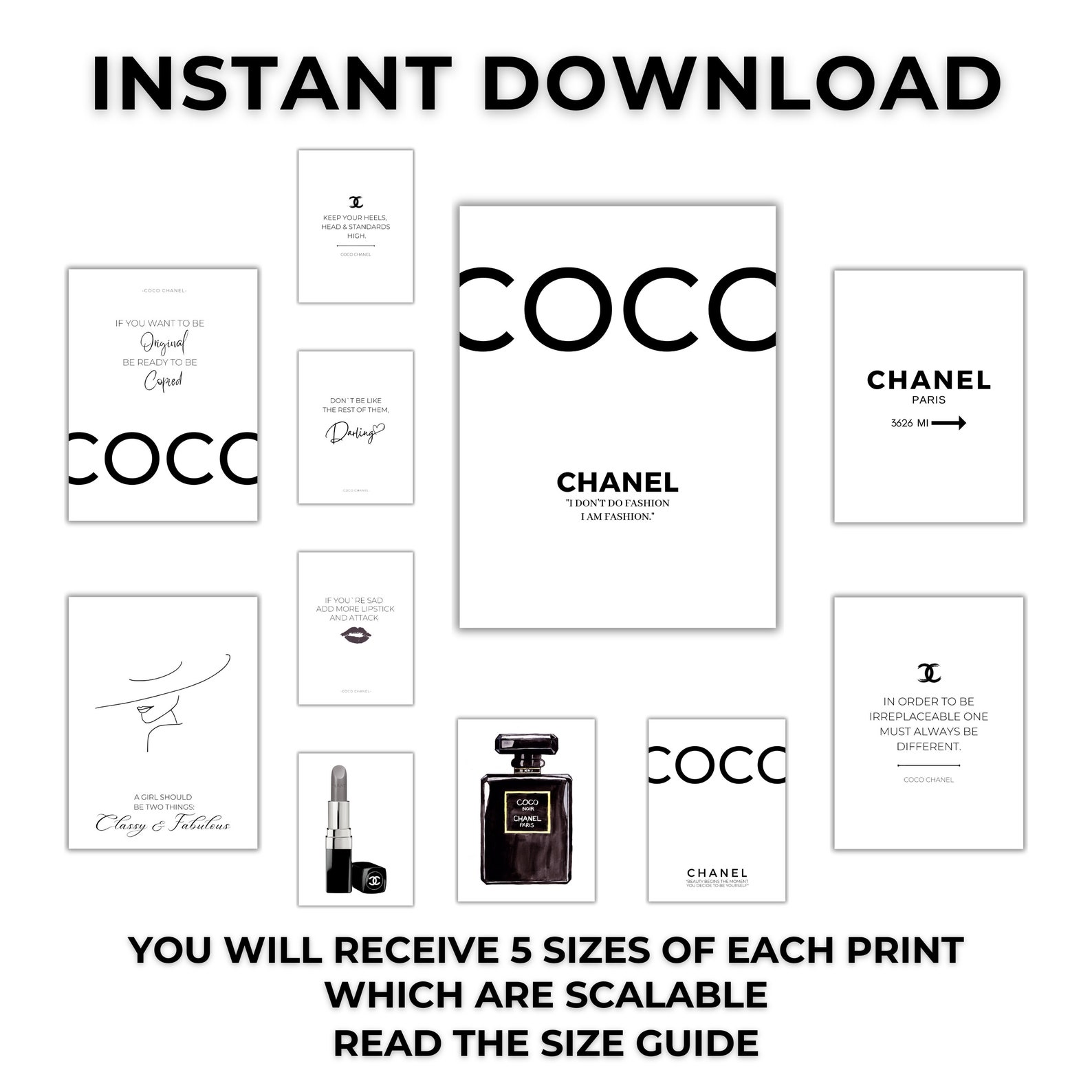 Set of 11 COCO Prints, Fashion Wall Art Set Digital Download, Coco Wall ...