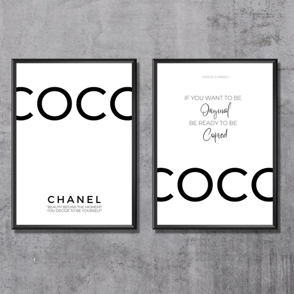 Coco Chanel Wall Art, Fashion Prints, Set of 2 Designer Prints, Luxury Fashion Gallery Wall, Digital Download