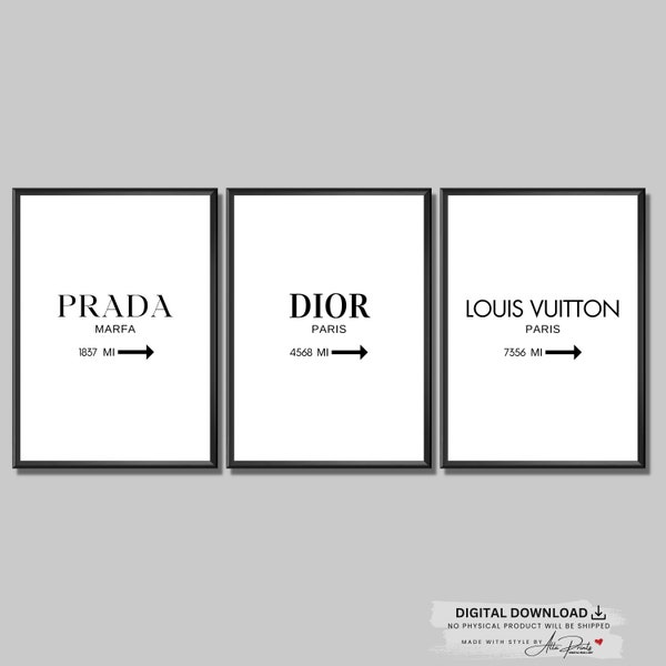Luxury Fashion Prints - Set of 3 Minimalist Fashion Decor, Designer Wall Art, Marfa Print, Gossip Girl, Printable Wall Art, Digital Download