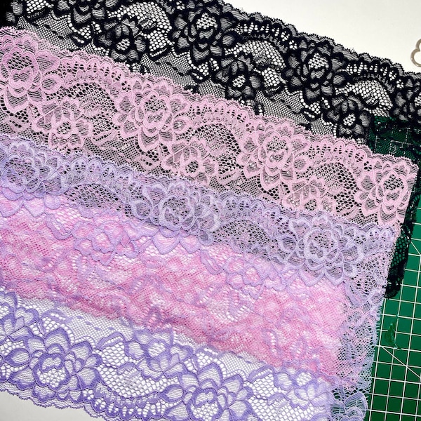 Spandex lace fabric, soft fabric for underwear, underwear fabric, fine embroidery lace fabric- 1Yard (18.5cm 7/2inc wide)