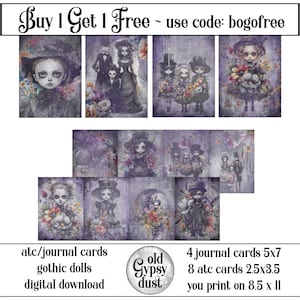 Gothic Dolls ATC Journal Cards Junk Journal Tags Inserts Ephemera Scrapbooking Creepy Witchy Halloween Spooky Victorian Digital Download