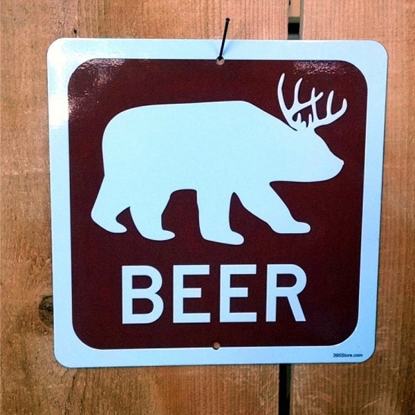 Beer Bear Sign - Aluminum for Outdoors or indoors. Bar sign. Saloon sign. Cabin sign.