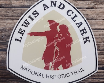 Lewis and Clark Trail sign, National Historic Trail sign, Montana Byway sign, Idaho Byway sign, Oregon Byway sign, backpacking trail sign