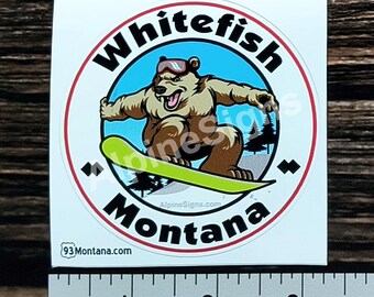Whitefish Montana Bear Snowboarding Sticker