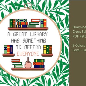Great Libraries Offend Cross Stitch Pattern