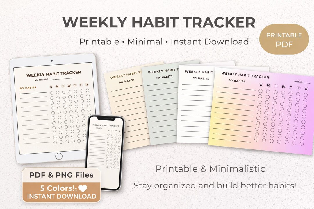 Minimal Weekly Habit Tracker Printable, Daily Routine Planner (A4/US ...