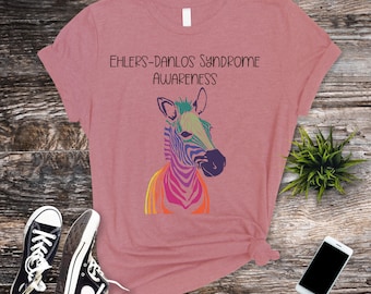 Ehlers-Danlos-Krankheits-Aufklärungs-T-Shirt, EDS Zebra Ribbon Tee