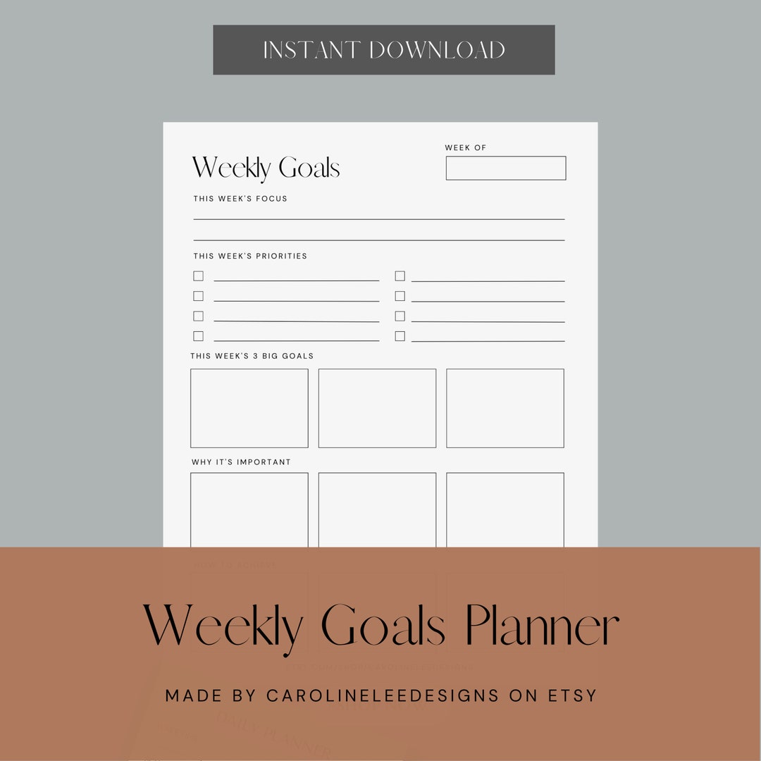 Weekly Goals Planner Printable Weekly Planner Goal Setting Etsy