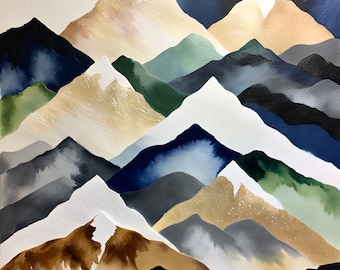 Mountain Serenity: Ethereal Watercolor Digital Download