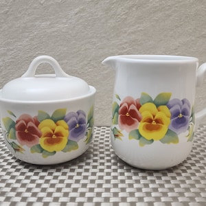 Vintage Corelle Coordinates Stoneware Summer Blush Sugar Bowl and Creamer Set
