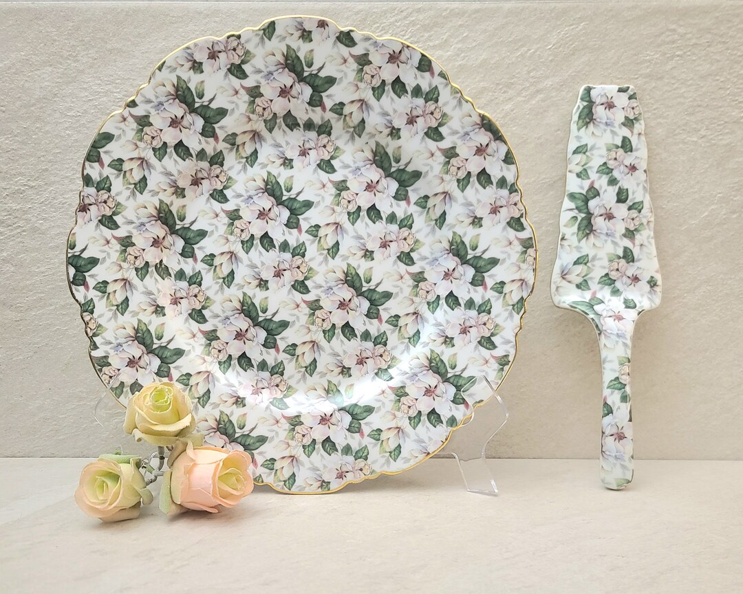 Formalities by Baum Bros Porcelain Cake Plate and Server Gold Trim