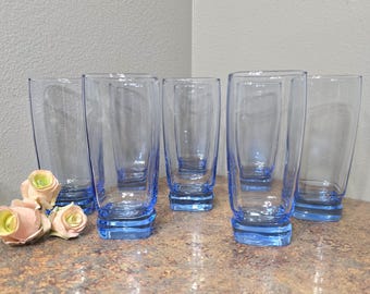 Vintage Carrington Blue by LIBBEY GLASS COMPANY 16 oz Cooler Glasses Set Of 8