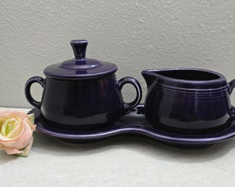 Fiesta Plum Intro 2001 Creamer & Sugar Tray Set by Homer Laughlin