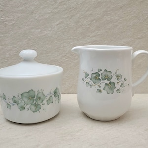Vintage Corelle Callaway Green Ivy Sugar Bowl and Creamer