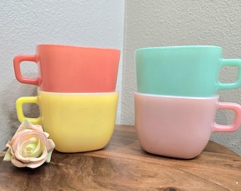 Vintage 1950 McKee Glasbake Square Mugs Set of 4